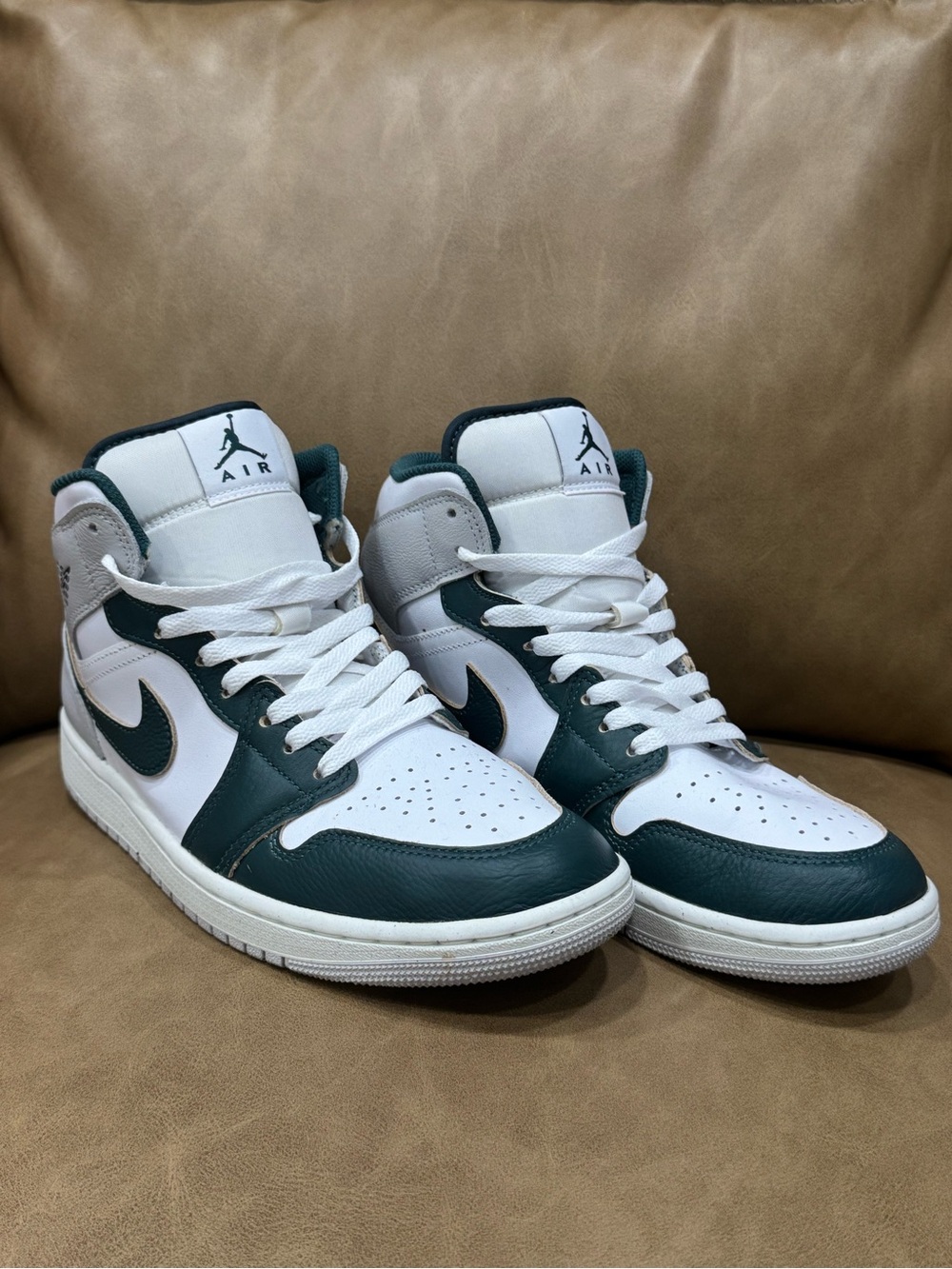 Nike Air Jordan High-Top Sneakers in White and Dark Green